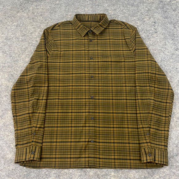 Lululemon Men's 2XL Yellow Olive Navy Plaid Button Down Long Sleeve Shirt - Picture 1 of 11